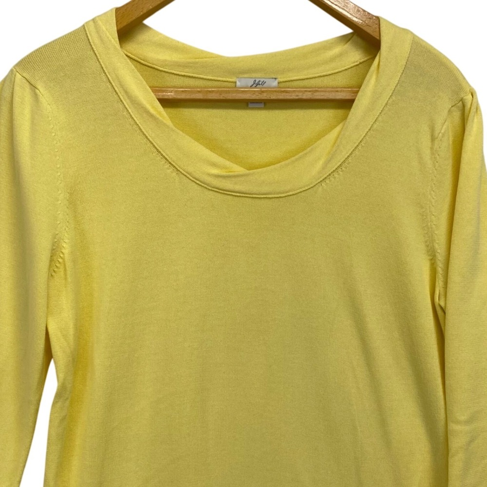 J Jill Women's Yellow Cotton 3/4 Sleeve Knit Top Elegant Cowl Neck Top